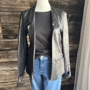 Mackage‎ Black Leather Blazer Jacket Montreal S P with Ribbed Knit Insert